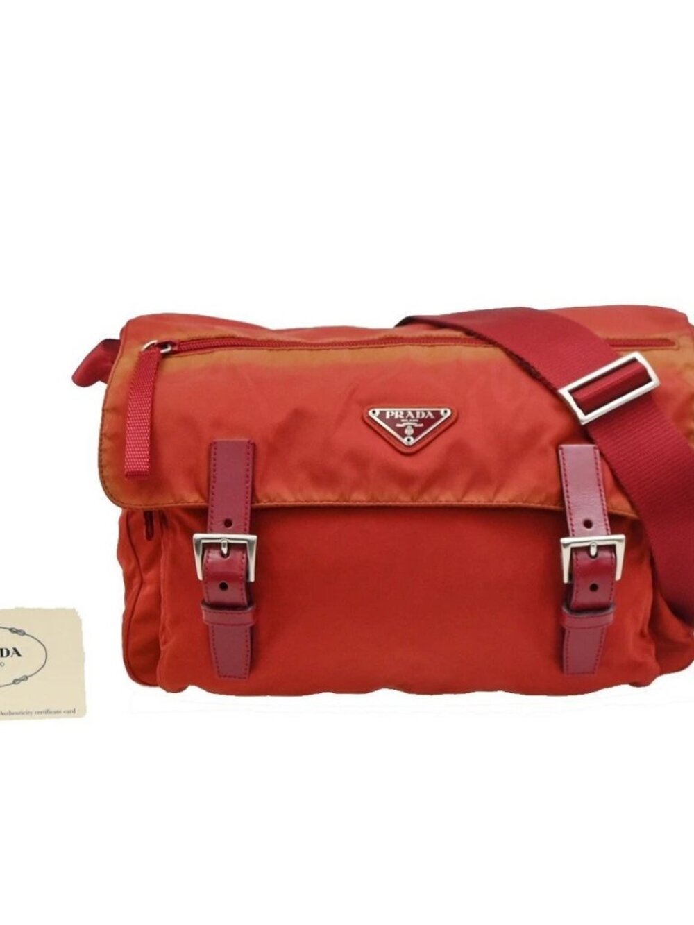 PRADA Logo Tessuto Messenger Shoulder Bag Nylon Leather Red SHW Italy 30KD109